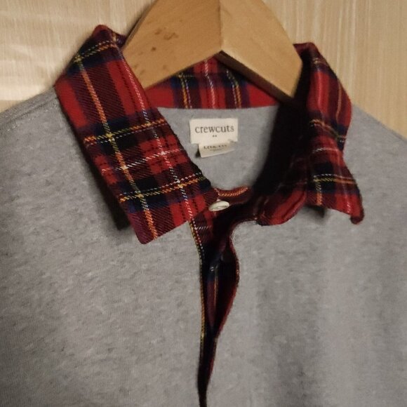 Crewcuts Boys Grey Henley Red Plaid Collar 10-11 - Picture 4 of 6